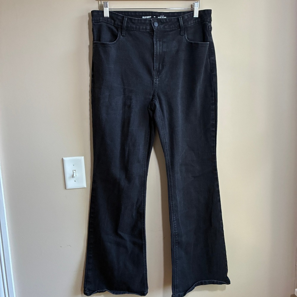 Old Navy Wow Flare High Rise Jeans 14 Black Womens Stretch Denim